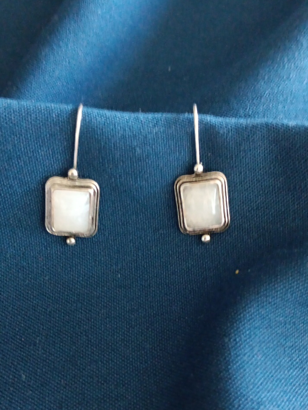 Silver White Mother-of-Pearl Square Drop Earrings